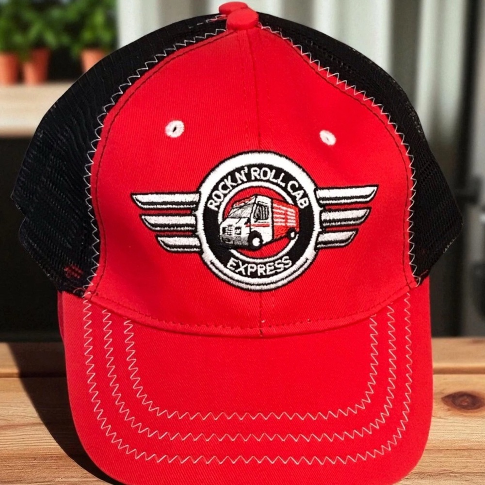 4 New Snap on Tools Rock & Roll Cab Express Red Black Trucker Hat Cap‎ Topstitch - Picture 4 of 4